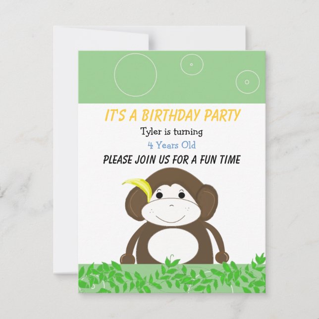 Invitation d'anniversaire de singe idiot (Devant)