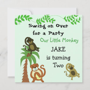 Invitation d'anniversaire de singes qui se balance
