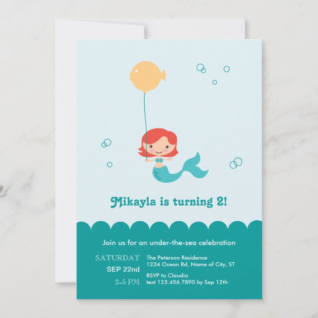 Invitation d'anniversaire de sirène (Devant)