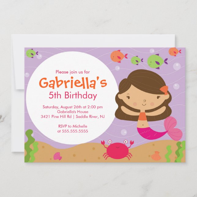 Invitation d'anniversaire de sirène (Devant)