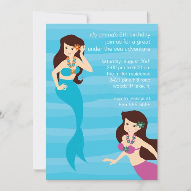 Invitation d'anniversaire de Sirène (Devant)