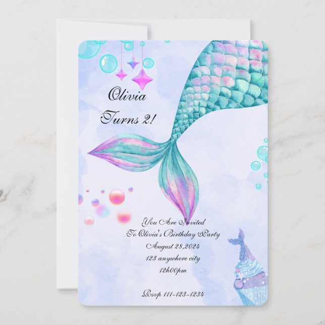 Invitation d'anniversaire de Sirène (Devant)
