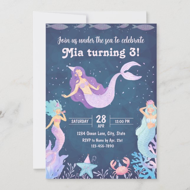 Invitation d'anniversaire de Sirène (Devant)