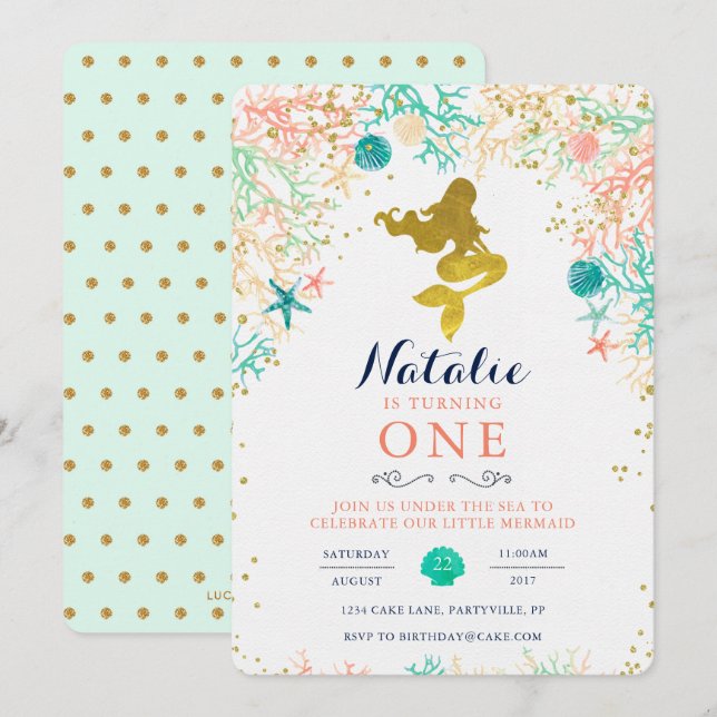 Invitation d'anniversaire de Sirène (Devant / Derrière)
