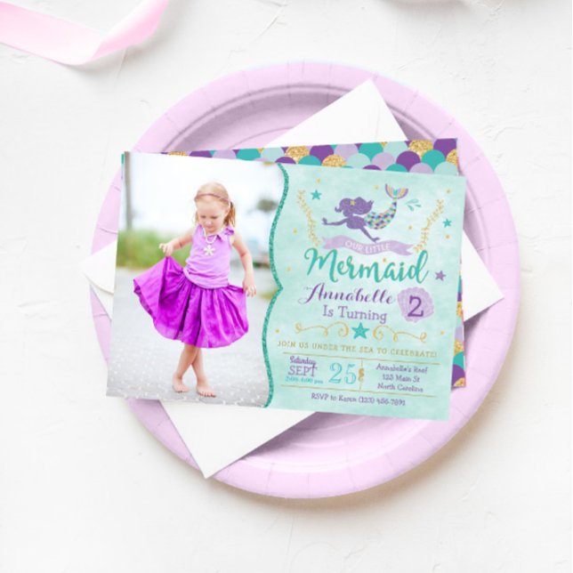 Invitation D'Anniversaire De Sirène Avec Photo (Créateur téléchargé)