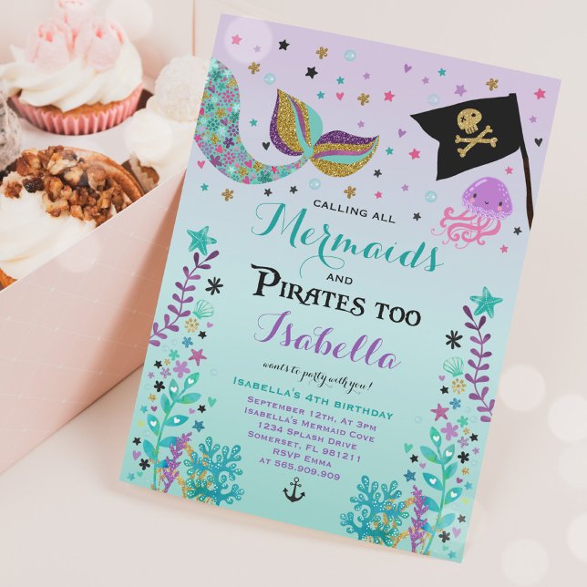 Invitation D'Anniversaire De Sirène Et De Pirate (Créateur téléchargé)