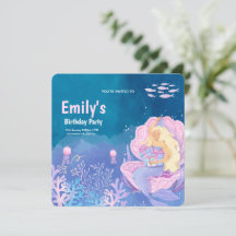 Invitation d'anniversaire de sirène mignonne sous 