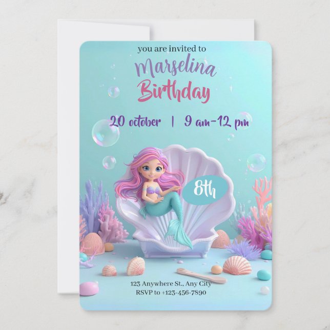 Invitation d'anniversaire de Sirène moderne - Fair (Devant)