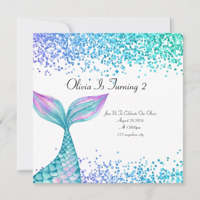 Invitation d'anniversaire de sirène pour les fille (Devant)