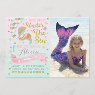 Invitation D'Anniversaire De Sirène Sous La Fête D