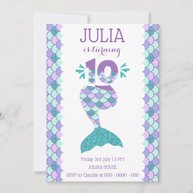 Invitation D'Anniversaire De Sirène Sous La Fête D (Devant)
