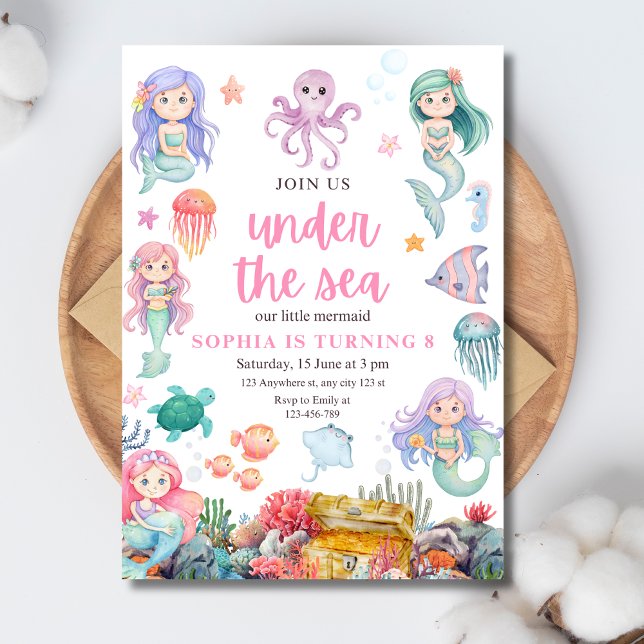 Invitation d'anniversaire de sirène, sous la sirèn (Créateur téléchargé)