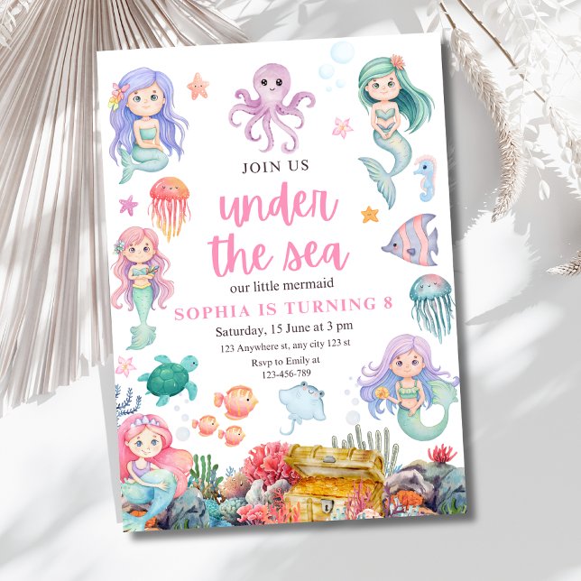 Invitation d'anniversaire de sirène, sous la sirèn (Créateur téléchargé)