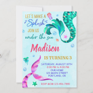 Invitation d'anniversaire de sirène Sous l'invitat