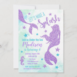 Invitation d'anniversaire de Sirène Turquoise et v