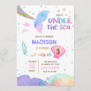 Invitation d'anniversaire de sirènes d'aquarelle