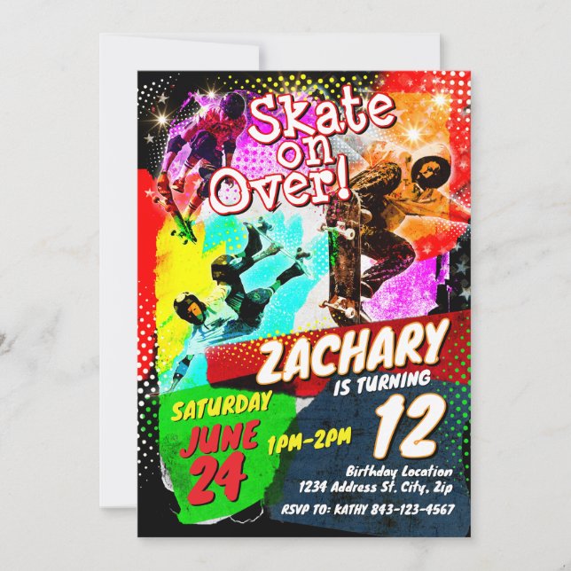Invitation d'anniversaire de skate (Devant)