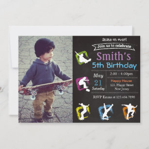 Invitation d'anniversaire de skateboard