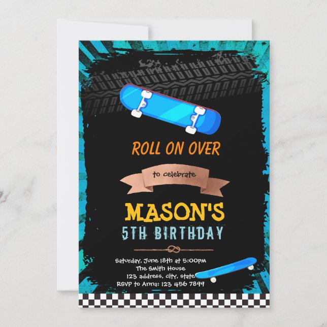 Invitation d'anniversaire de skateboard (Devant)