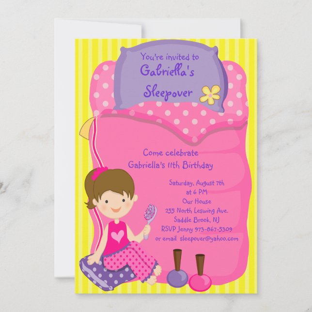Invitation d'anniversaire de Sleepover de sac de (Devant)