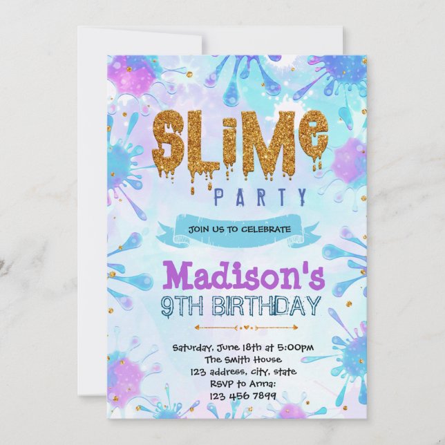 Invitation d'anniversaire de slime mignon (Devant)