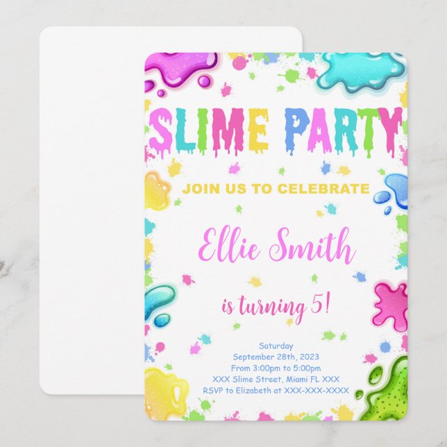 Invitation d'anniversaire de slime modifiable (Devant / Derrière)