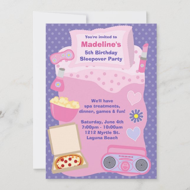 Invitation d'anniversaire de soirée pyjamas (Devant)