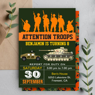 Invitation d'anniversaire de soldats de l'armée ca