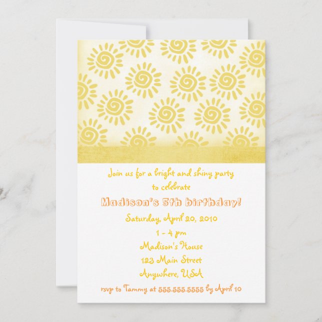 Invitation d'anniversaire de soleil (Devant)