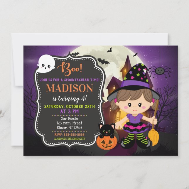 Invitation d'anniversaire de sorcière de Halloween (Devant)