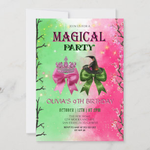 Invitation d'anniversaire de sorcière magique rose