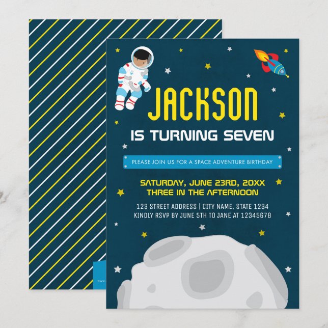 Invitation d'anniversaire de Space Dark Boy (Devant / Derrière)