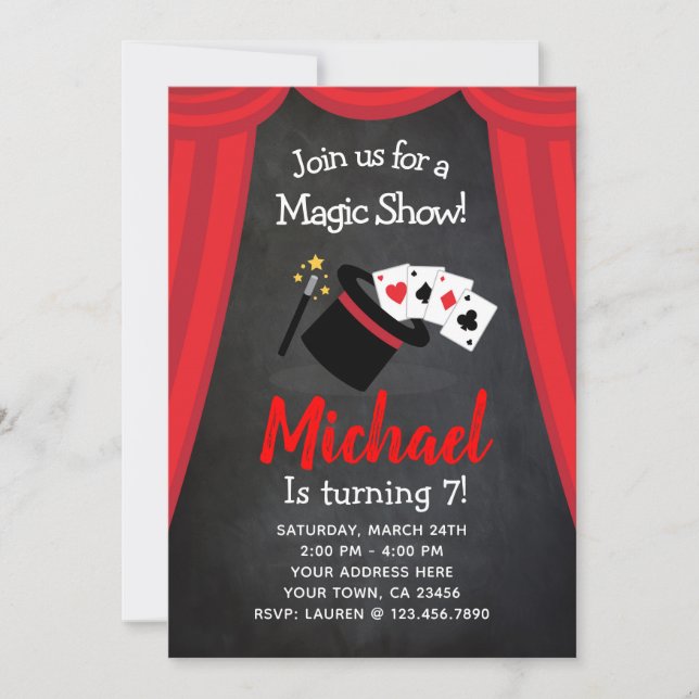 Invitation d'anniversaire de spectacle de magie (Devant)