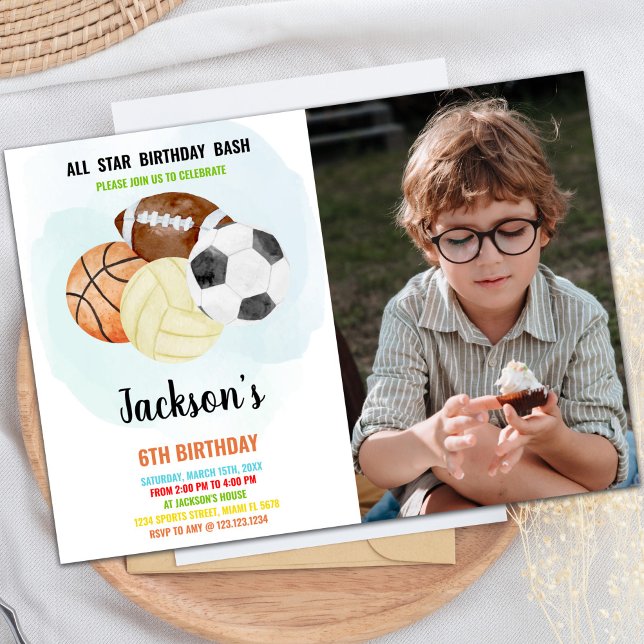 Invitation d'anniversaire de sport avec photo (Sports Invitations with photo)