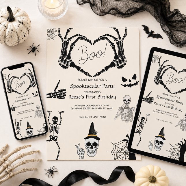 Invitation d'anniversaire de squelette de Boo Hall (Créateur téléchargé)