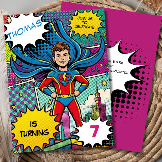 Invitation d'anniversaire de super-garçon de pop a