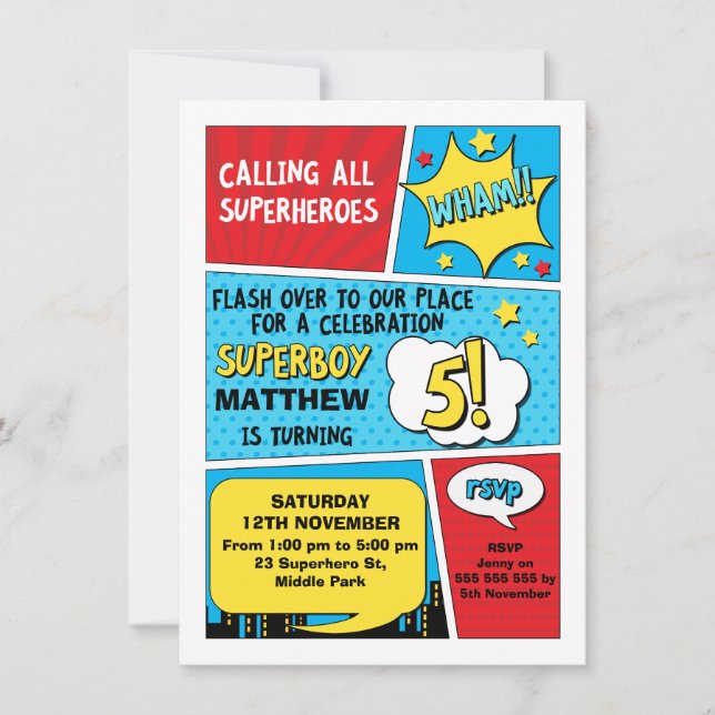 Invitation d'anniversaire de super héros de (Devant)
