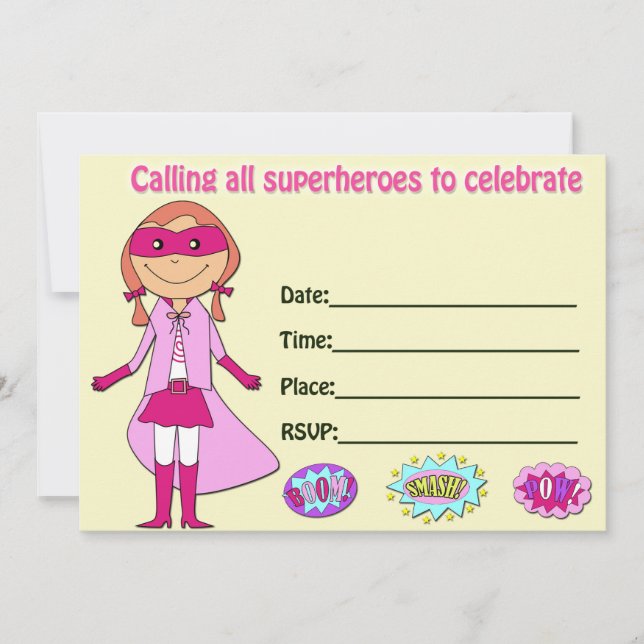 Invitation d'anniversaire de super-héros fille rem (Devant)