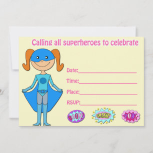 Invitation d'anniversaire de super-héros fille rem