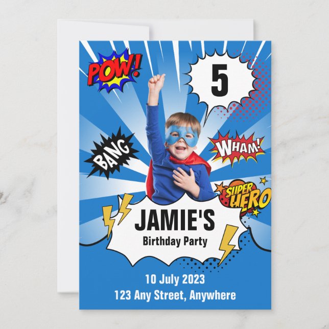 Invitation d'anniversaire de Superhero - Photo (Devant)