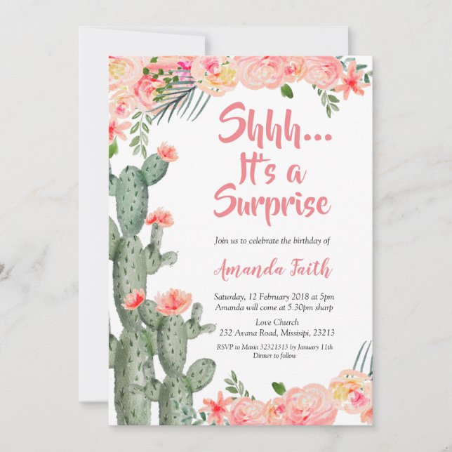 Invitation d'anniversaire de surprise de cactus de (Devant)