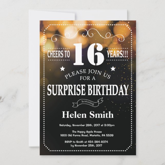 Invitation d'anniversaire de surprise de parties (Devant)
