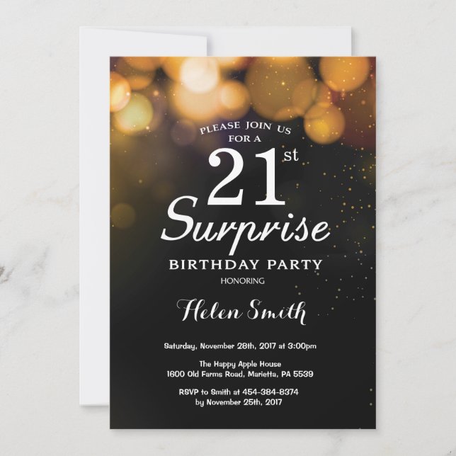 Invitation d'anniversaire de surprise de parties (Devant)