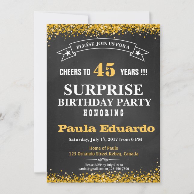 INVITATION D'ANNIVERSAIRE DE SURPRISE POUR TOUT (Devant)