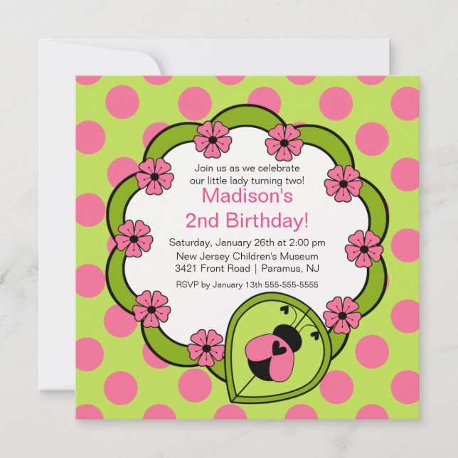 Invitation d'anniversaire de Sweet PINK Ladybugs (Devant)