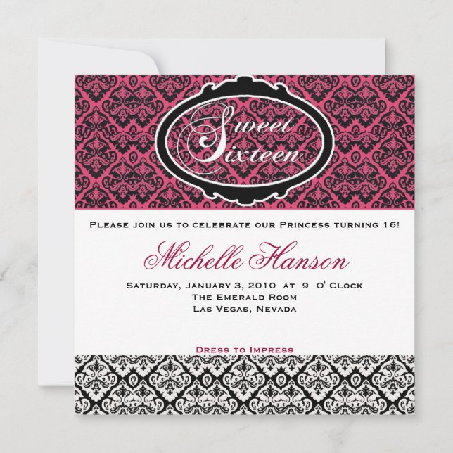 Invitation d'anniversaire de sweet sixteen (Devant)