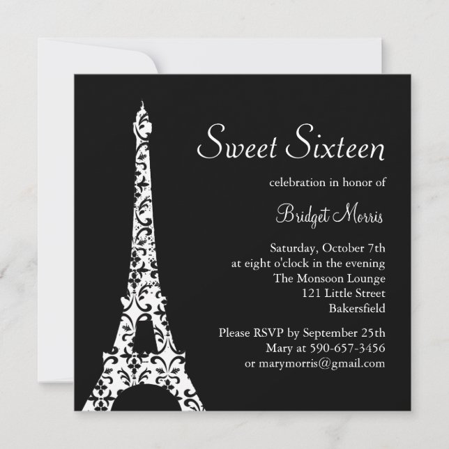 Invitation d'anniversaire de sweet sixteen de Tres (Devant)