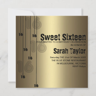 Invitation d'anniversaire de sweet sixteen d'or