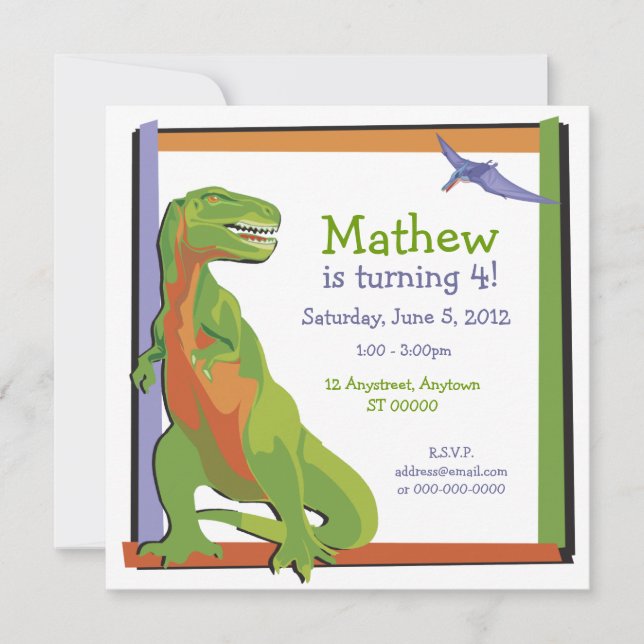 Invitation d'anniversaire de T-REX (Devant)