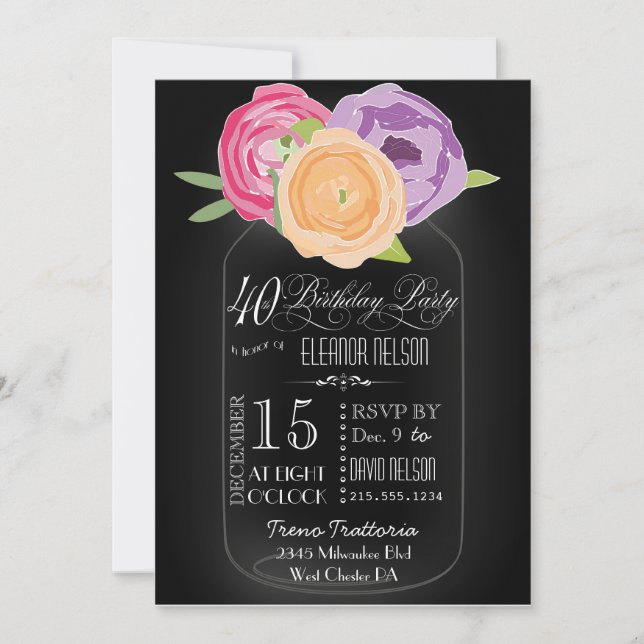 Invitation d'anniversaire de tableau de pot de (Devant)